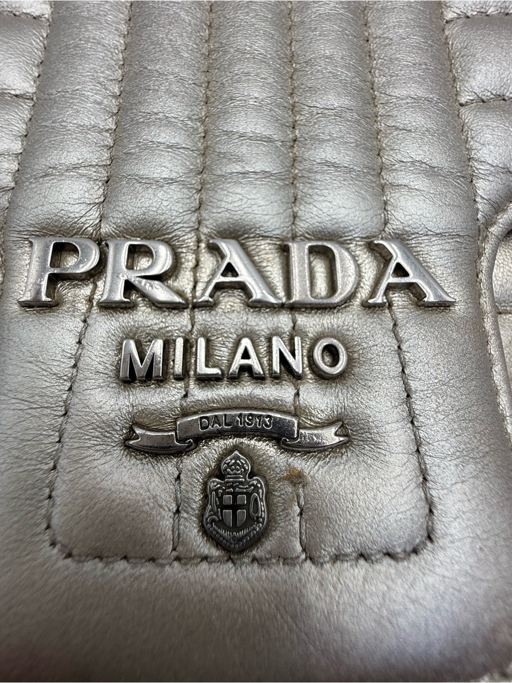 Prada Metallic Champagne Quilted Shoulder Bag with Chain Strap - Picture 3 of 13